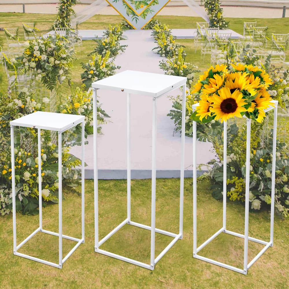 YIYIBYUS 24 in. x 26 in. x 28 in. Tall IndoorOutdoor White Metal Flower Pot Plant Stand (Set of 3) OT-ZJGJ-5172
