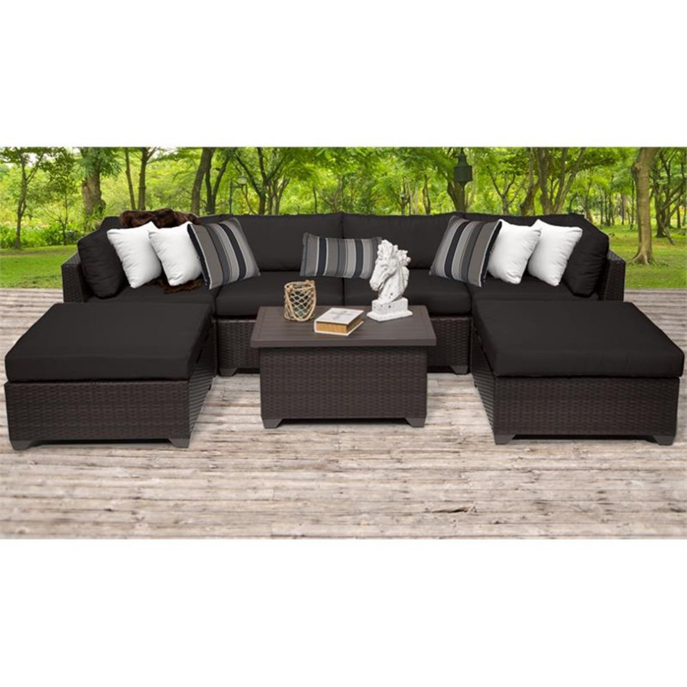 Belle 7 Piece Outdoor Wicker Patio Furniture Set 07b in Black   Outdoor Lounge Sets   by Homesquare  Houzz