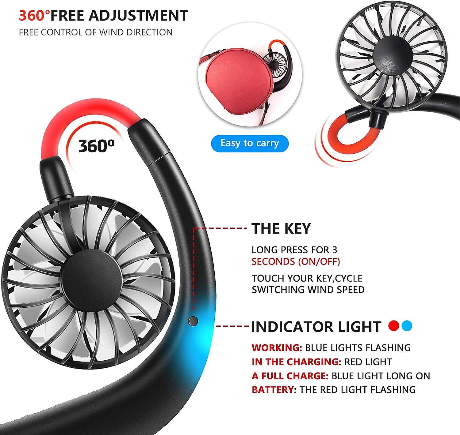 Portable Neck Fan Usb Neck Hang Fan Hand Free Personal Mini Lazy Person Fan 360 Degree Rotation Cooling Handheld Wearable Suitable Fan For Office Hous