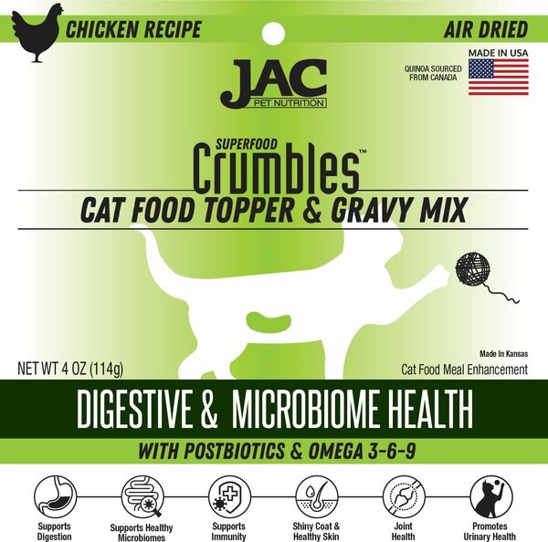 JAC Pet Nutrition Air-Dried Chicken Superfood Crumbles Grain-Free Cat Food Topper， 4-oz bag