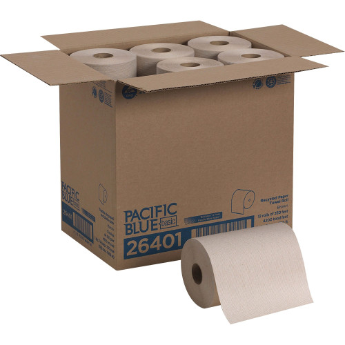 Pacific Blue Basic Nonperforated Paper Towels， 7.88 x 350 ft， Brown， 12 Rolls/Carton (26401)