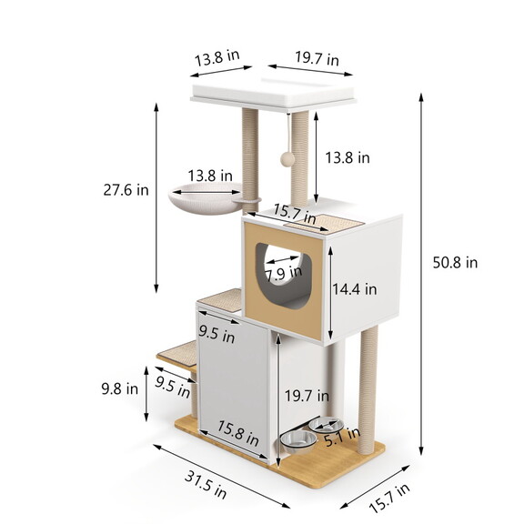 Wood Cat Tree Tower  Cat Furniture with Scratching...