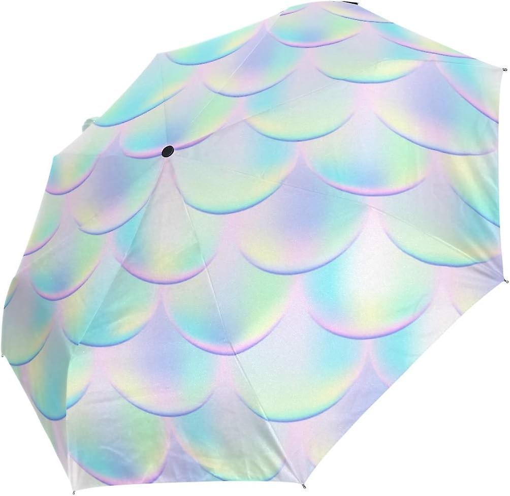 Travel Umbrella Automatic Windproof Foldable Umbrella Colorful Mermaid Scales With Holographic Effect