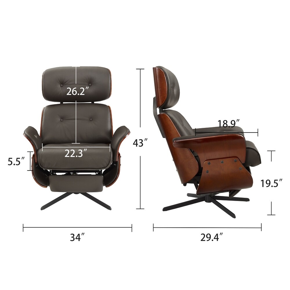 Art Leon Mid century Modern Genuine Leather Lounge Chair Recliner