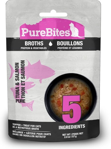 PureBites Cat Broths Flavored Tuna and Salmon， 2-oz bag， 18 count