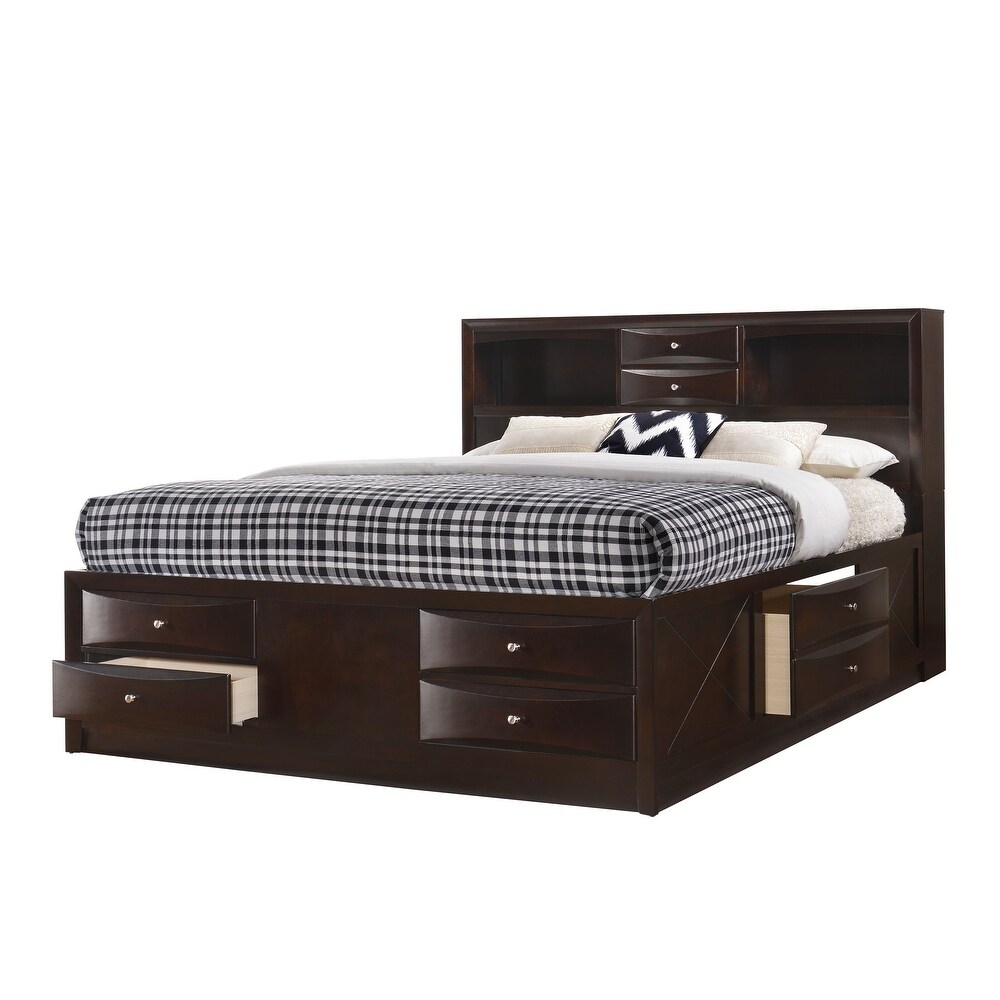 Priscella 4 Piece Dark Cherry Storage Platform Bedroom Set