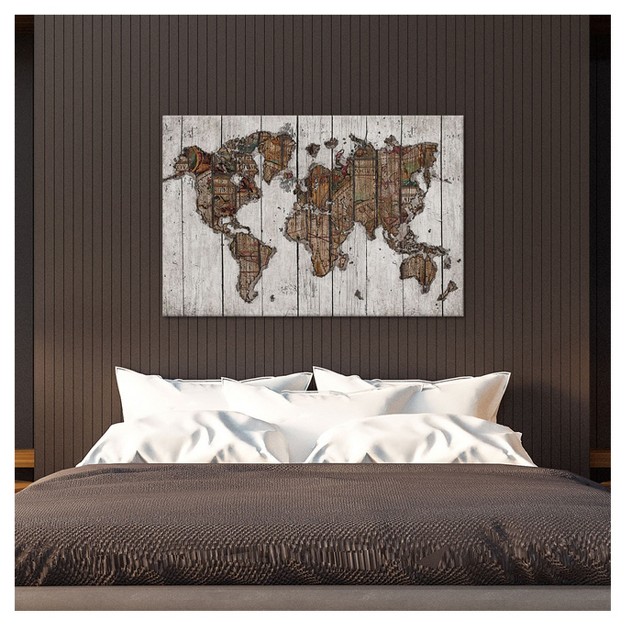 Wood Map By Diego Tirigall Unframed Wall Canvas Icanvas