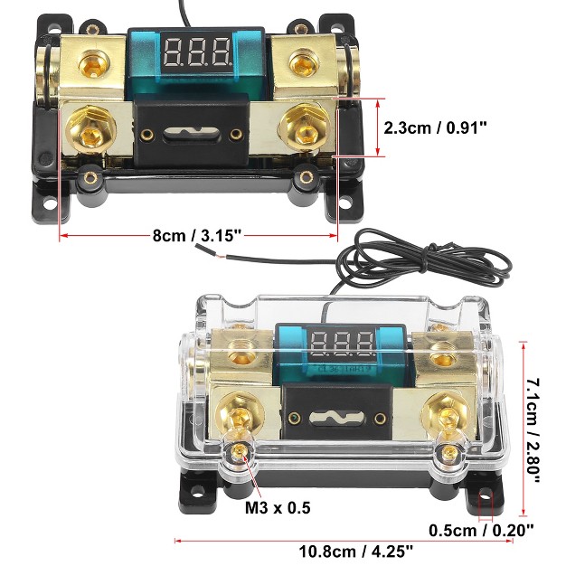 Unique Bargains Car Audio Led Voltage Display Inline Anl Fuse Holder 0 2 4 Awg Gauge Black Gold Tone