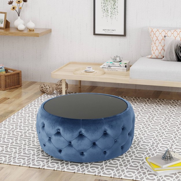 Chana Glam Coffee Table Ottoman Blue Christopher Knight Home