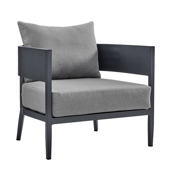 Argiope Dark Gray Aluminum Outdoor Patio 4 Piece Deep Seating Sofa Set with Gray Cushions