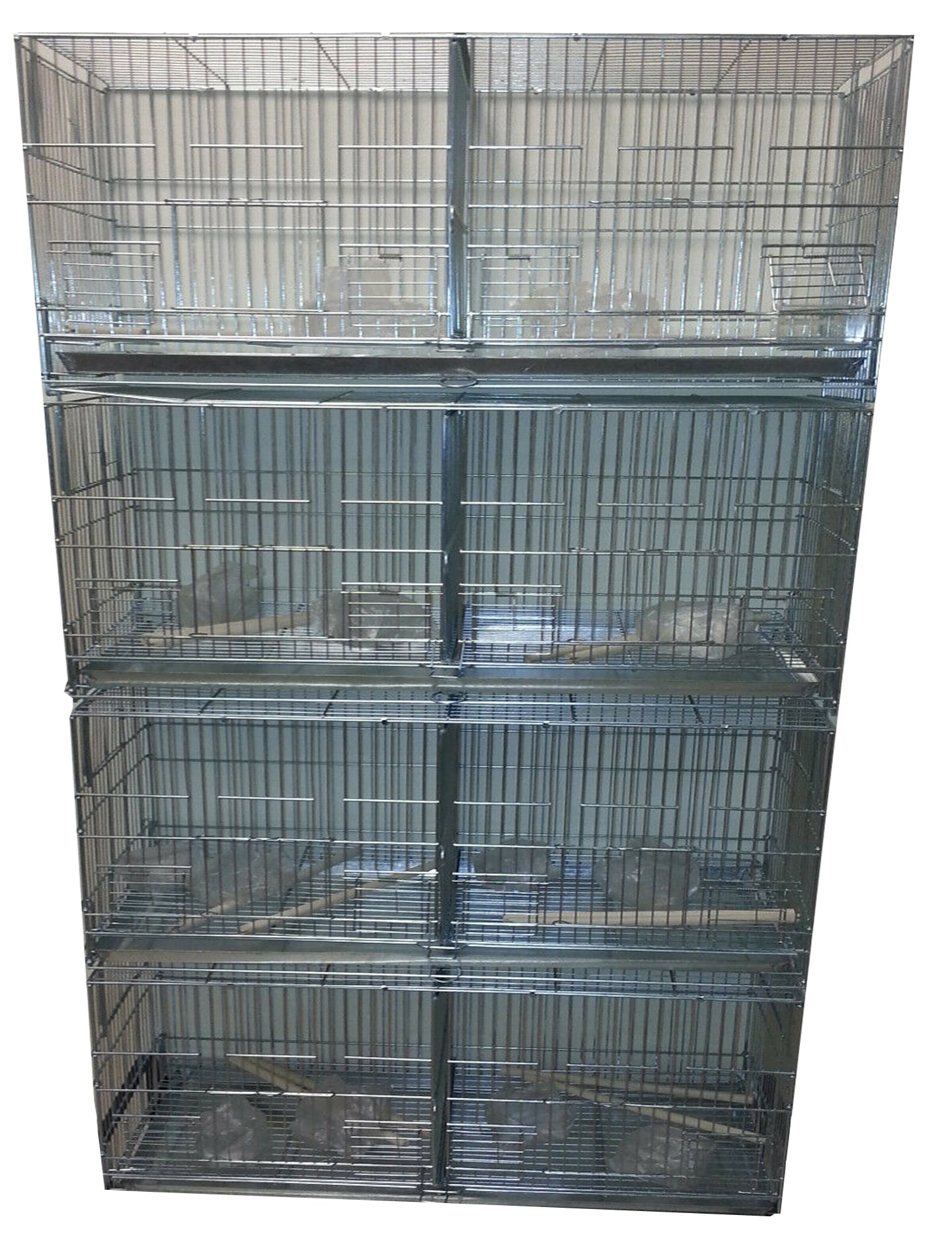 LARGE Lot of 4 Galvanized Zinc Stack and Lock Double Breeding Breeder Flight Bird Cage with Center Dividers Side Breeding Nest Doors Quail Aviaries Canaries Finches Lovebirds