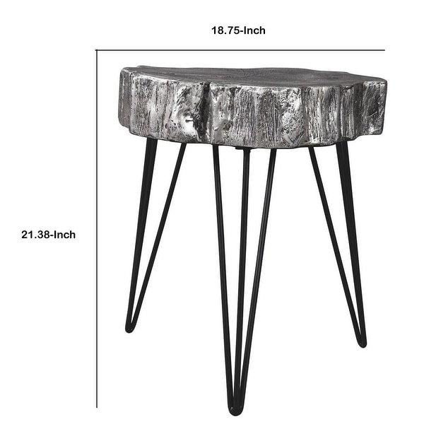 Metal Hairpin Leg Accent Table with Magnesium Oxide Top， Black - 21.38 H x 18.75 W x 18.75 L Inches