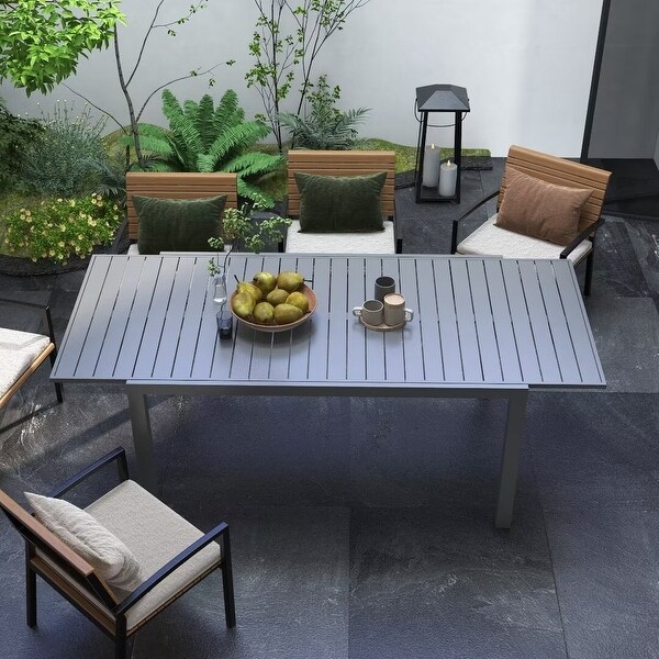 Outsunny Expandable Patio DiningTable，with Slatted Tabletop