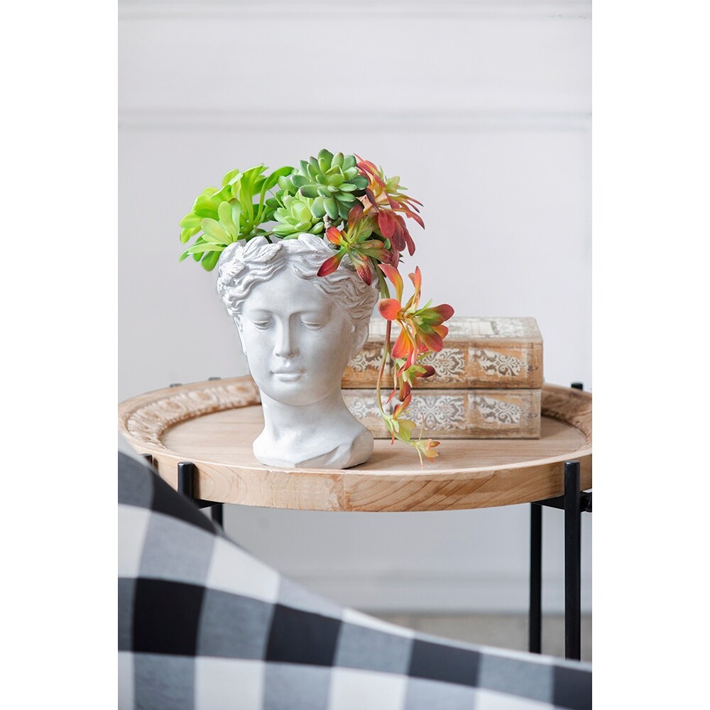 Greek Style Cement Head Planter   Indoor Outdoor Home Garden Decor