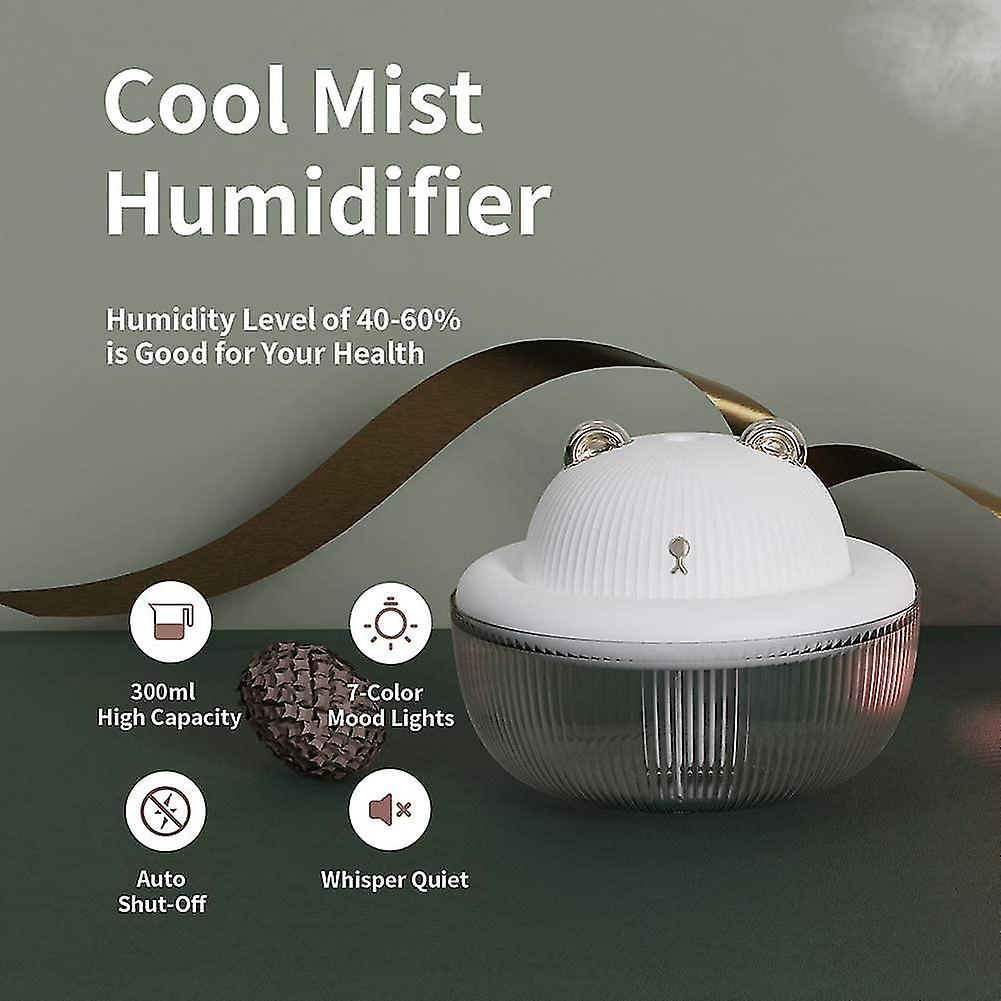 Humidifiers For Bedroom， 300ml Operation Baby Humidifier With Auto Shut-off， 7 Colors Atmosphere Lam