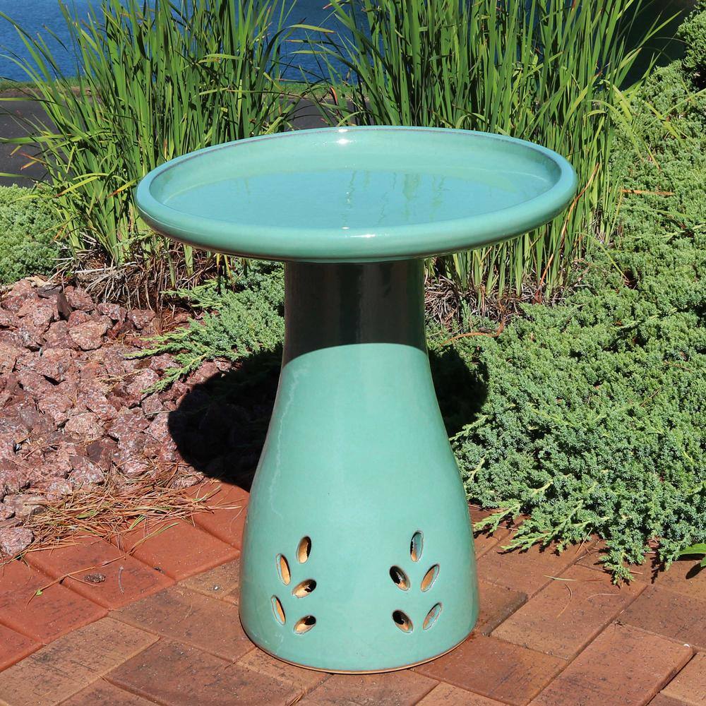 Sunnydaze Decor Classic Seafoam Ceramic Outdoor Bird Bath， UV/Frost Resistant AP-350