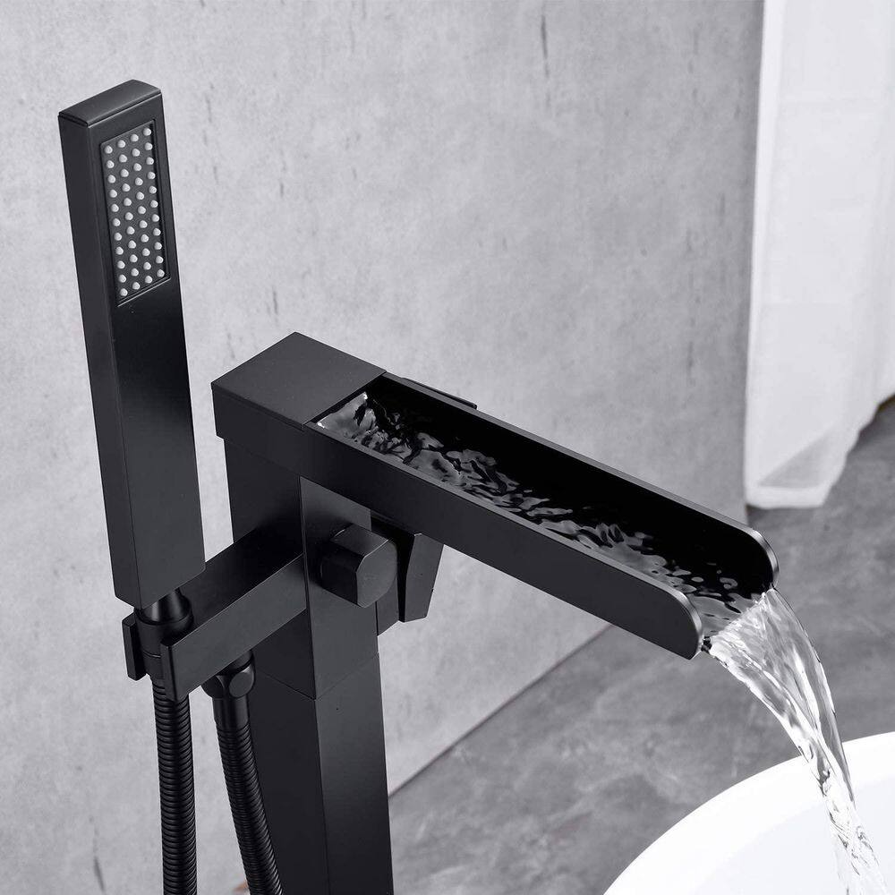 Nestfair Single-Handle Floor Mount Roman Tub Faucet with Hand Shower in Matte Black SX-MS512B