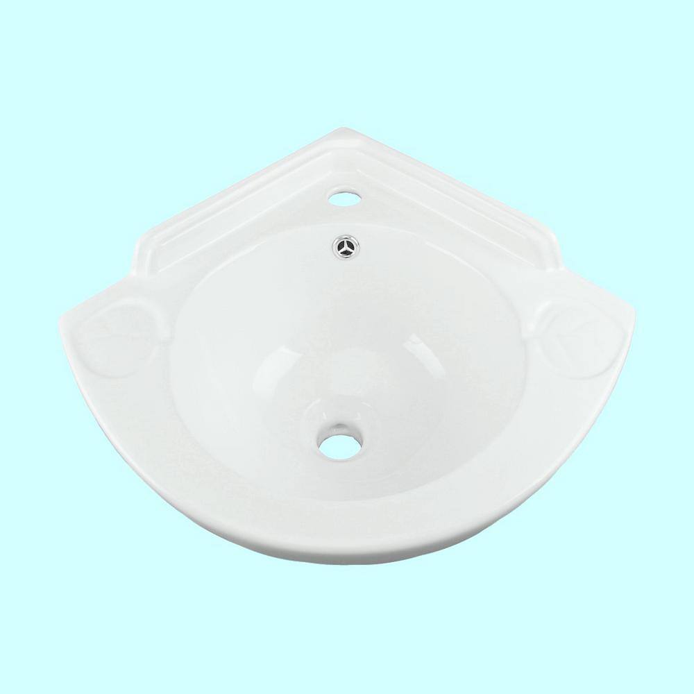 RENOVATORS SUPPLY MANUFACTURING Mountain Pond 20-12 in. Corner Wall Mounted Bathroom Sink in White with Overflow 13262