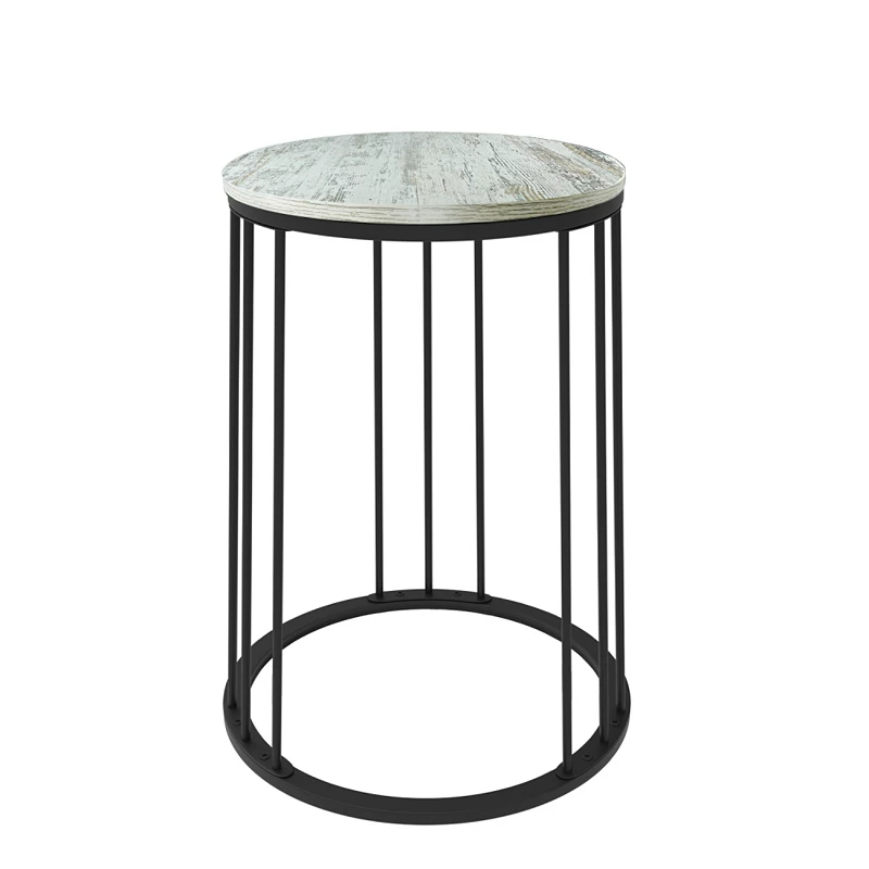 Frana Multi-Purpose Round Side Table with Black Metal Frame and Adjustable Foot Pads