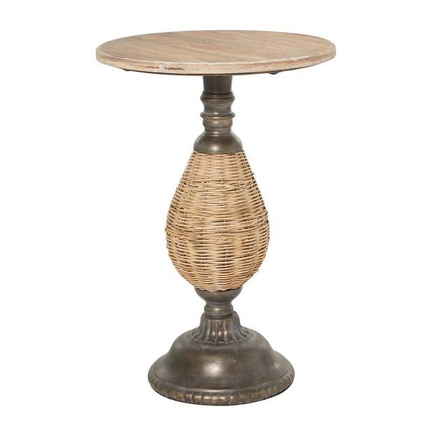 Farmhouse Metal Woven Pedestal Accent Table Brown Olivia amp May