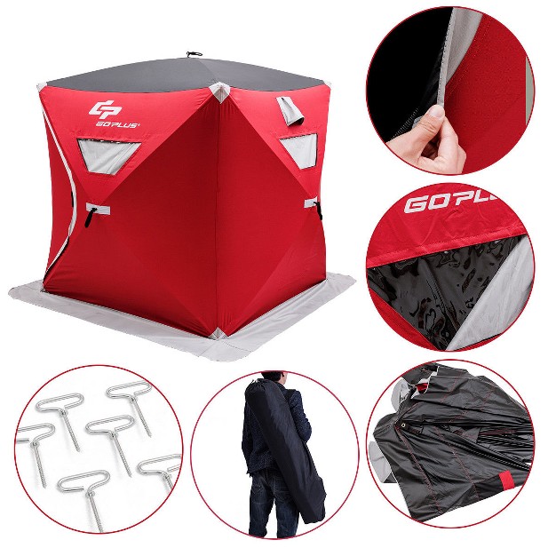 Costway Portable Pop up 4 person Ice Shelter Fishing Tent Shanty W Bag Ice Anchors Red