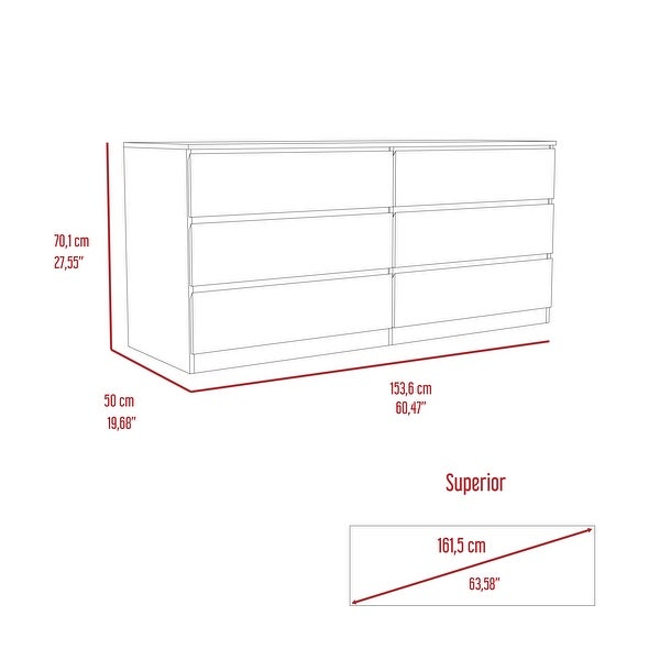 Minimalist Style 6-Drawer Rectangle Dresser for Bedroom， Superior Top， Modern Storage Dressers Organizer for Living Room - - 37828172