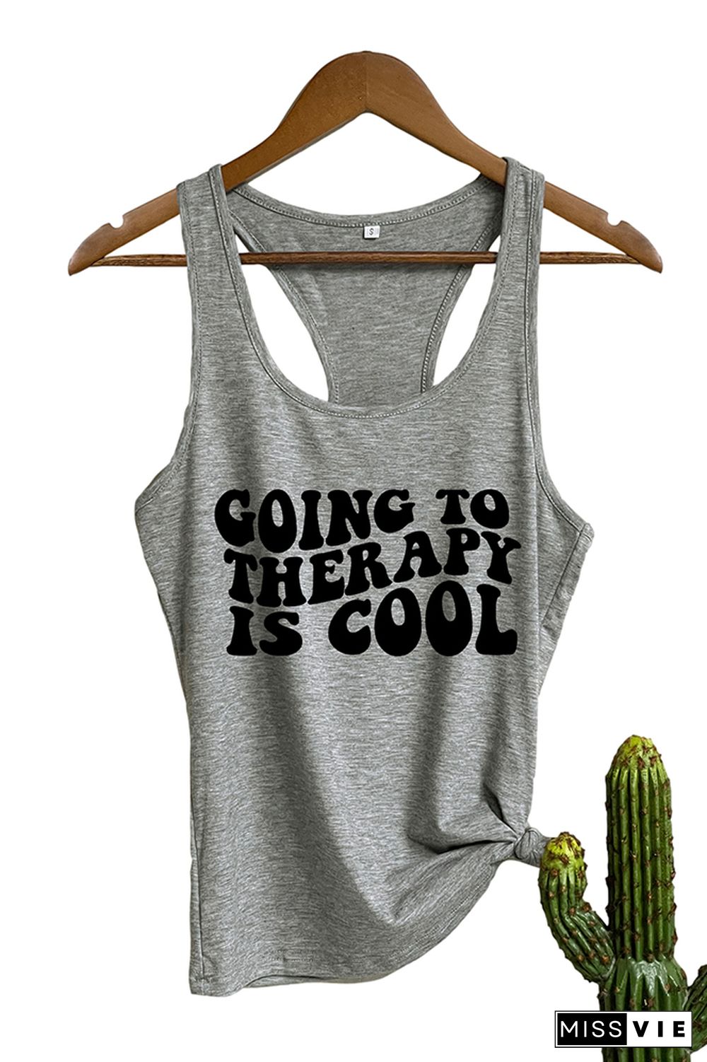 Going to Therapy is Cool Letter Print Graphic Tank Top