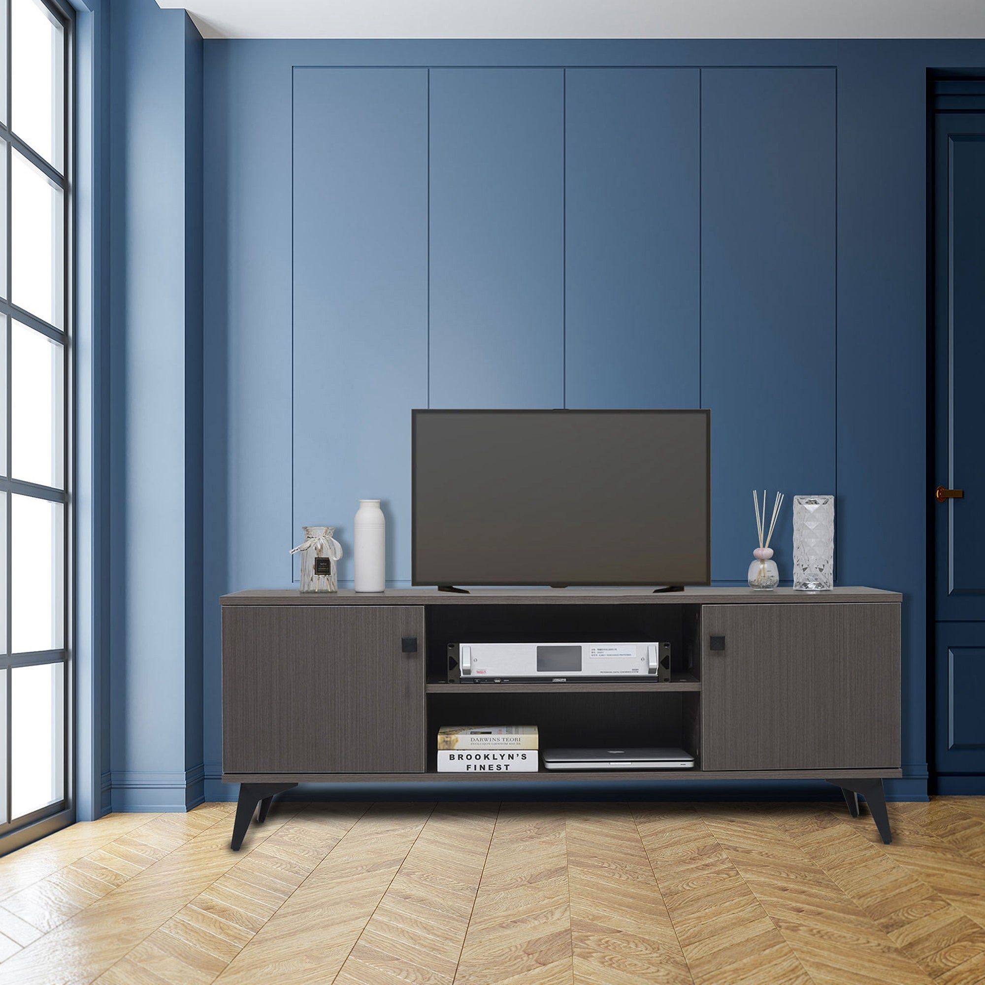 TV Stand for up to 58 inch with Cabinet Wood Storage TV Console Table