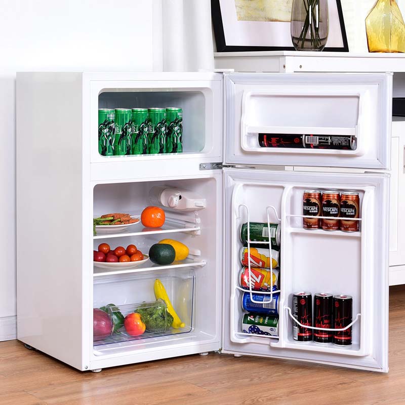 3.2 Cu.Ft 2-Door Compact Refrigerator Mini Freezer Cooler Fridge with Reversible Stainless Steel Door