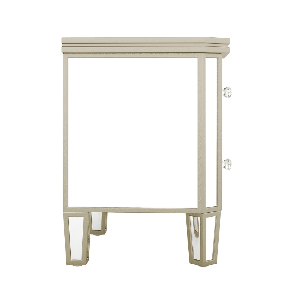 Elegant Mirrored 2 Drawer Side Table with Golden Lines for Living Room  Hallway  Entryway