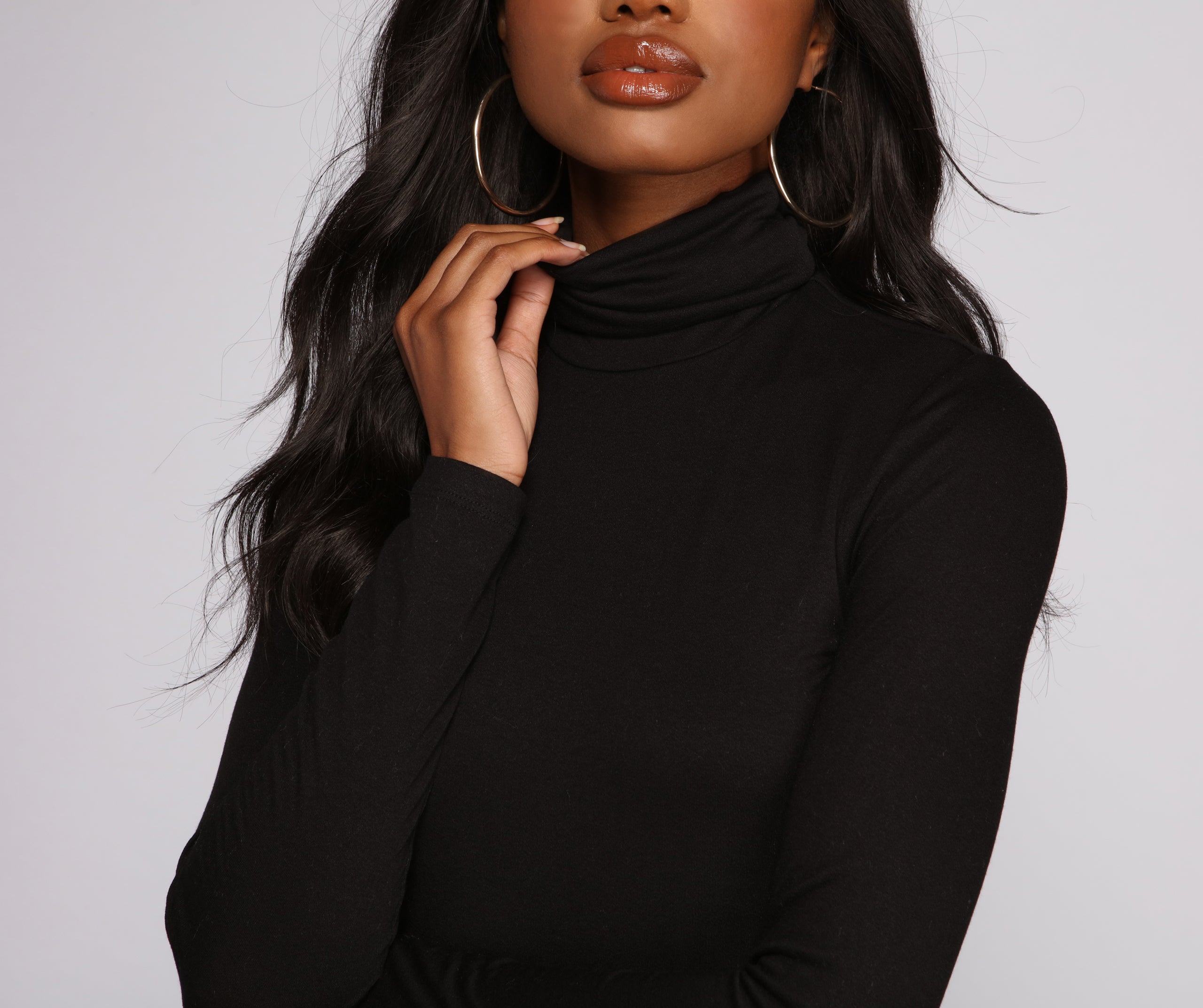 Basic Long Sleeve Crepe Turtleneck Bodysuit