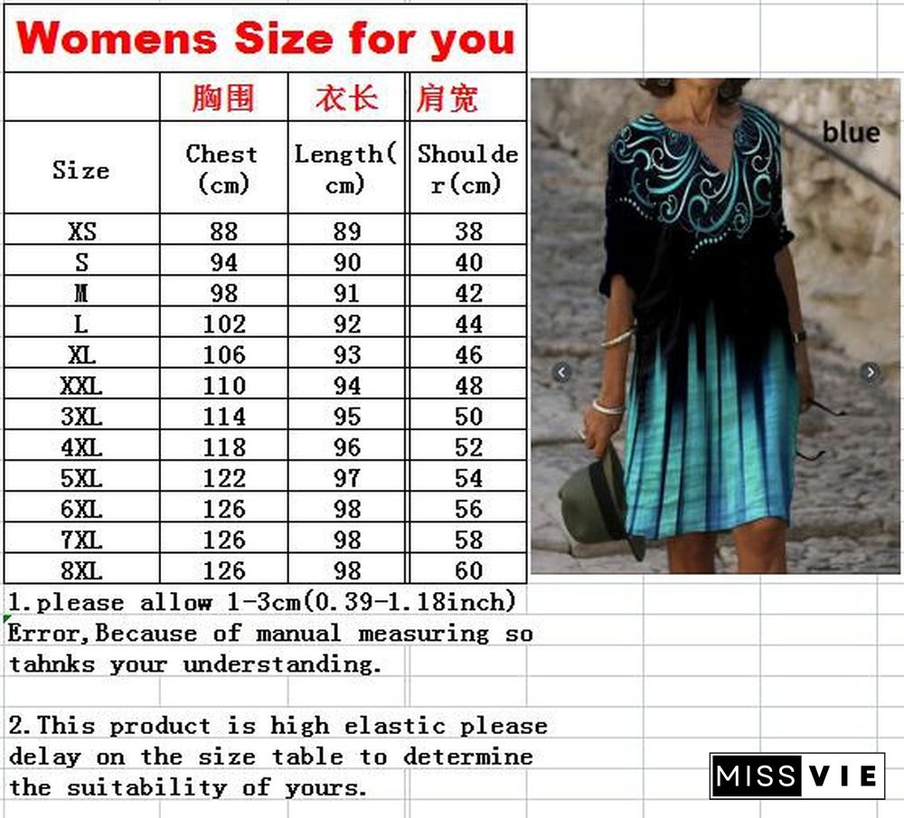 Spring Summer Autumn Women's Female Casual Loose V-Neck Flower Floral Print Mid-Sleeve Half Sleeve Dresses A-Line Dress Skirt Mini Dress Retro 3D Print Five-Point Vintage Sleeve Dress Plus Size Xs-8Xl