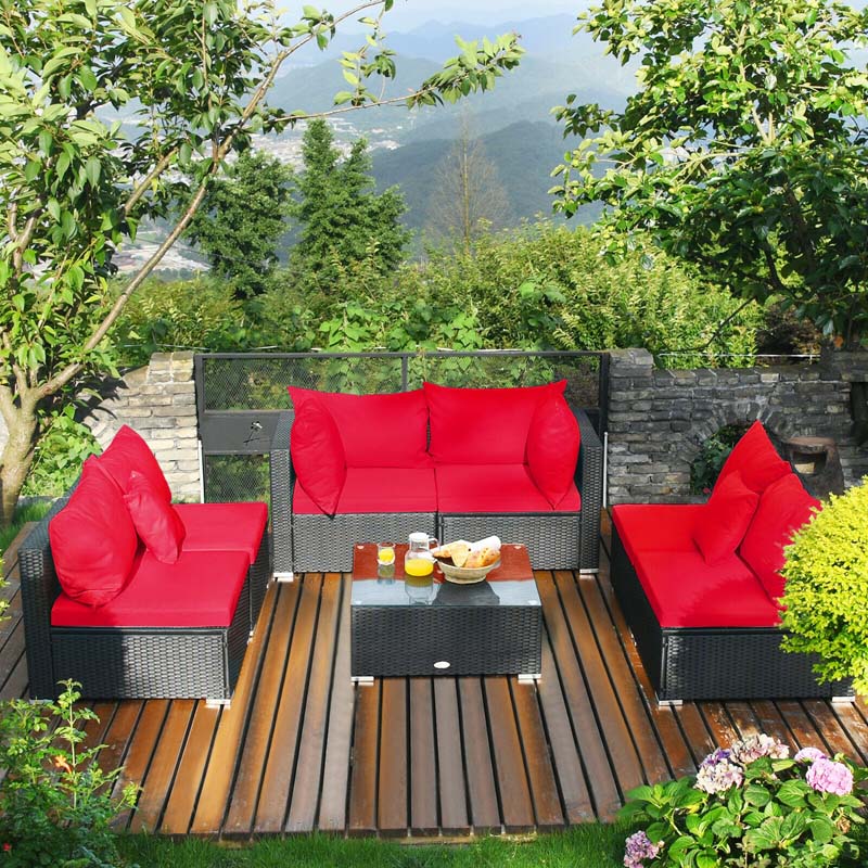 7 Pcs Rattan Patio Furniture Sectional Sofa Set Outdoor Wicker Conversation Set with Back & Seat Cushions Pillows