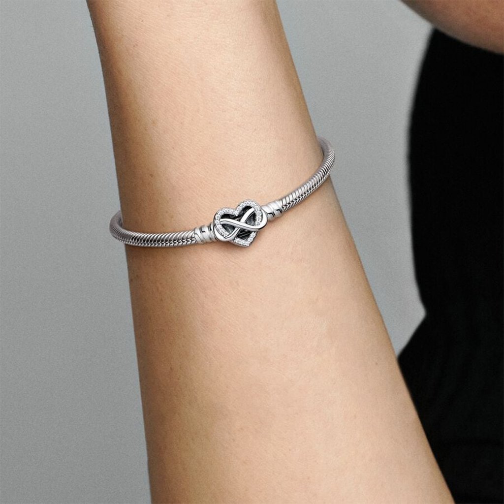 PANDORA  Pandora Moments Sparkling Infinity Heart Clasp Snake Chain Bracelet