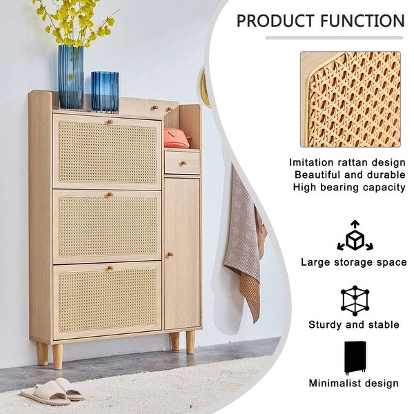 Rattan Shoe Organizer Shoe Storage Cabinet - - 35484468