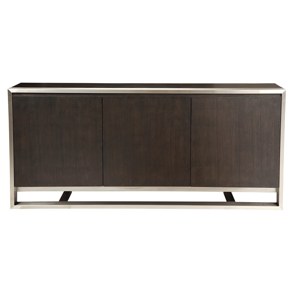 Aurelle Home Brown Oak and Stainless Steel Sideboard