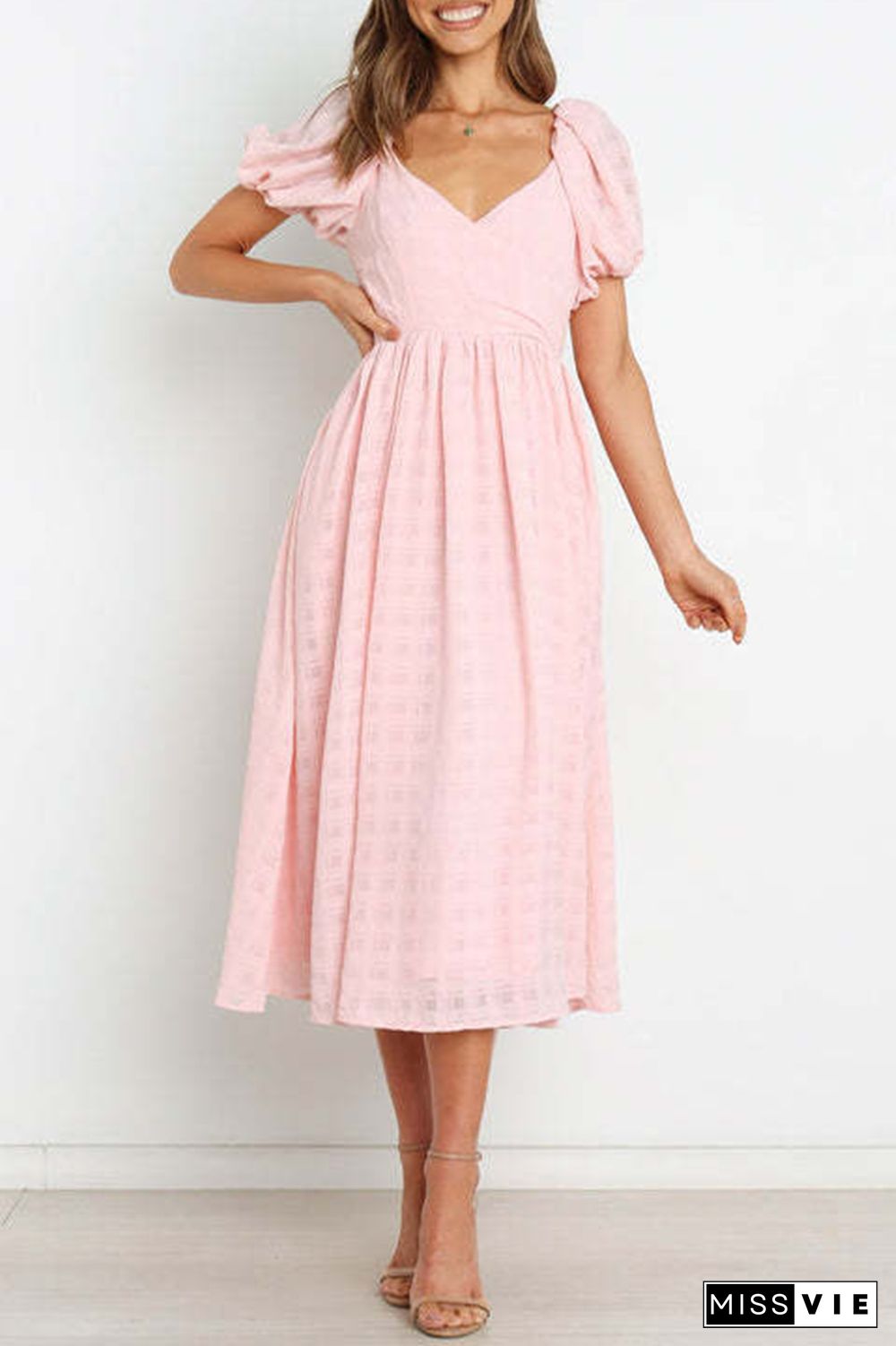 Fashion Solid Split Joint Square Collar Cake Skirt Dresses(3 Colors)