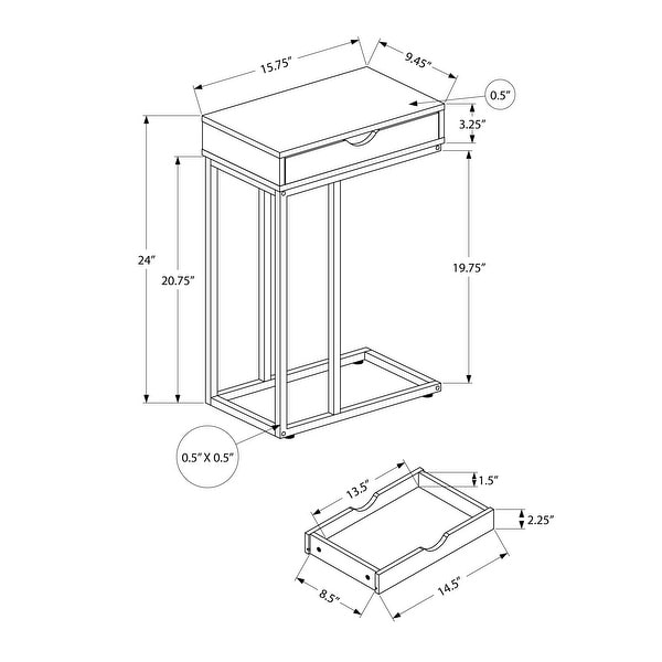 Accent Table， C-shaped， End， Side， Snack， Storage Drawer， Living Room， Bedroom， Metal， Laminate， Contemporary