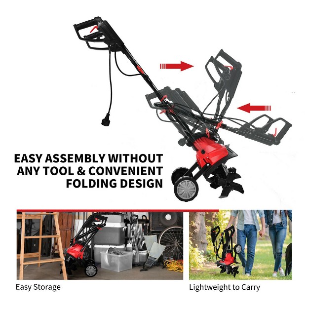 Costway 14 inch 10 Amp Corded Electric Tiller And Cultivator 9 x27 x27 Tilling Depth Red