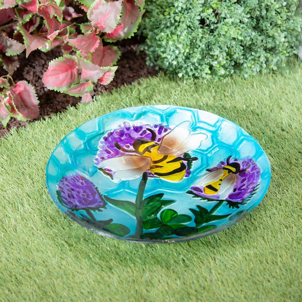 Evergreen 18 in. Busy Bee Days Glass Bird Bath 2GB567ECM