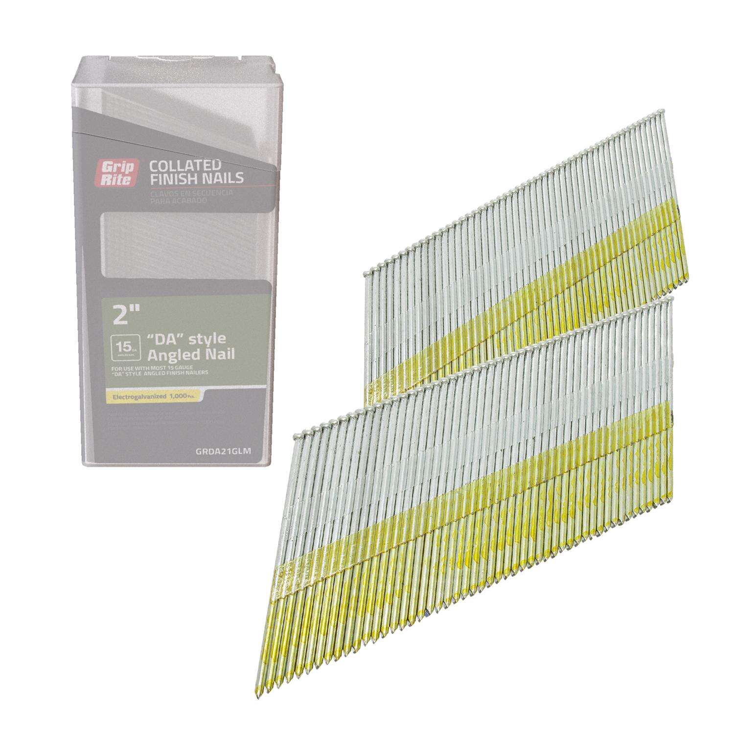 Grip-Rite 2 in. 15 Ga. Angled Strip Electro Galvanized Finish Nails 34 deg 1000 pk