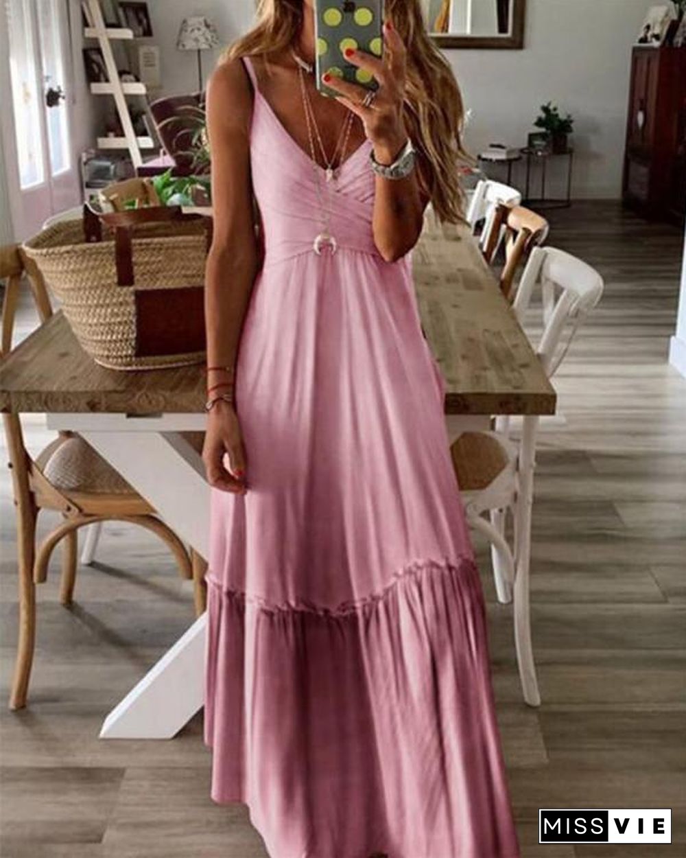 Sleeveless V Neck Beach Holiday Daily Fashion Maxi Dresses