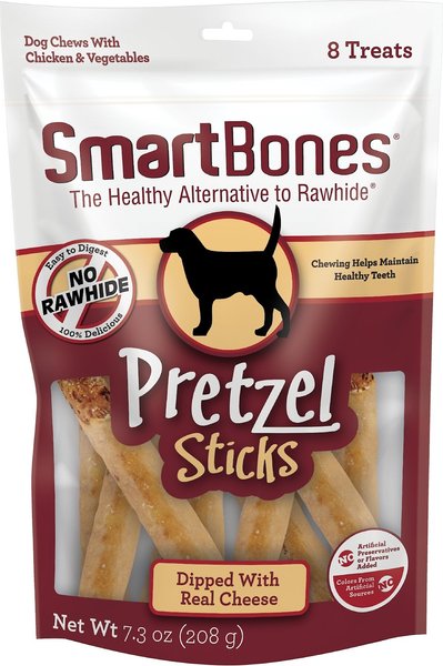 SmartBones Pretzel Sticks Dipped Real Cheese Dog Treats， 8 count