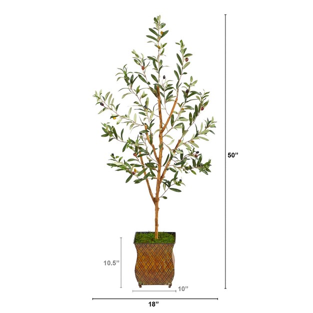 Nearly Natural 50-in Olive Artificial Tree In Metal Planter