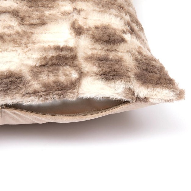 Cheer Collection Luxuriously Soft Faux Fur Throw Pillow With Inserts Set Of 2 Marble Brown