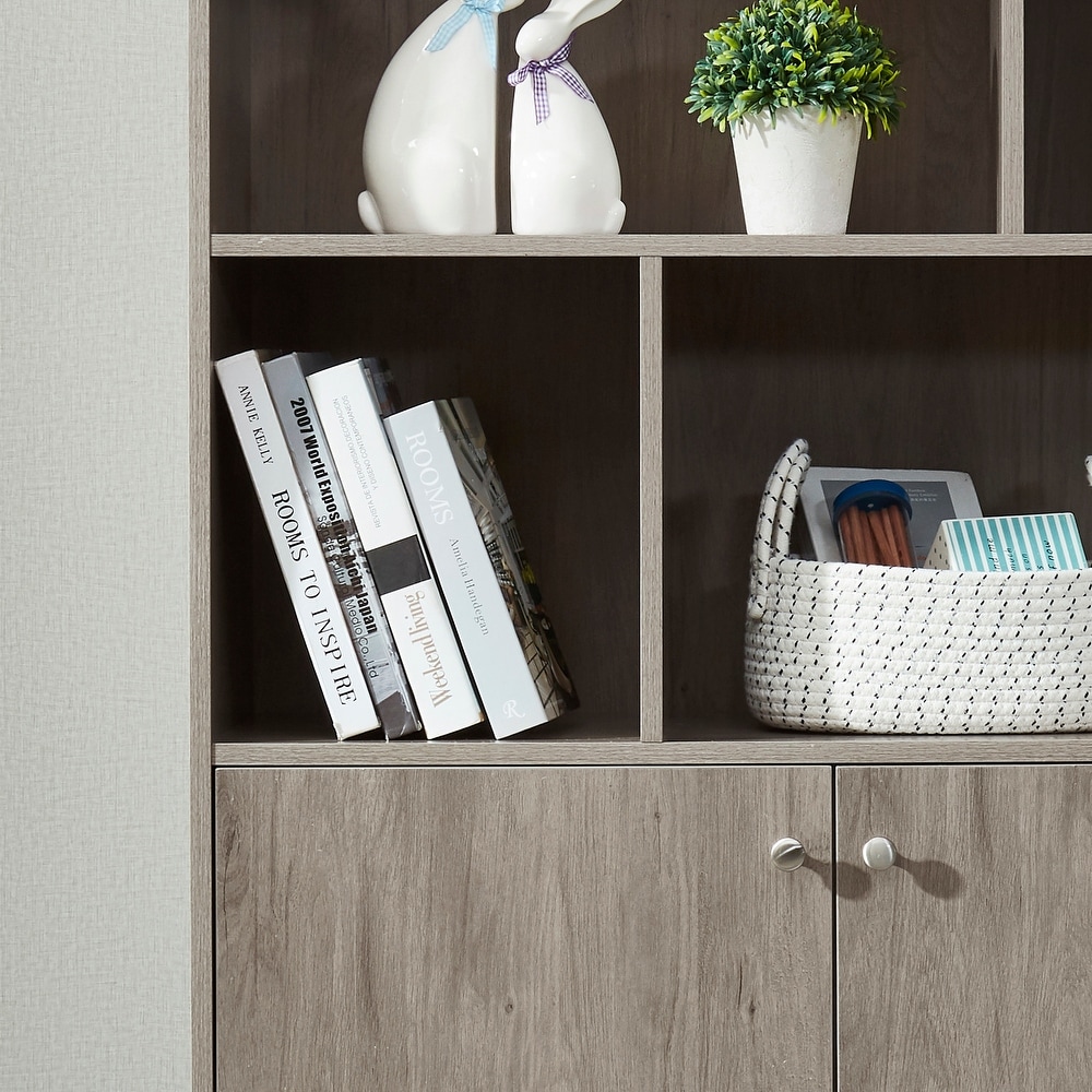 5 Tier Modern Bookcase Bookshelf with 2 Doors Storage Cabinet