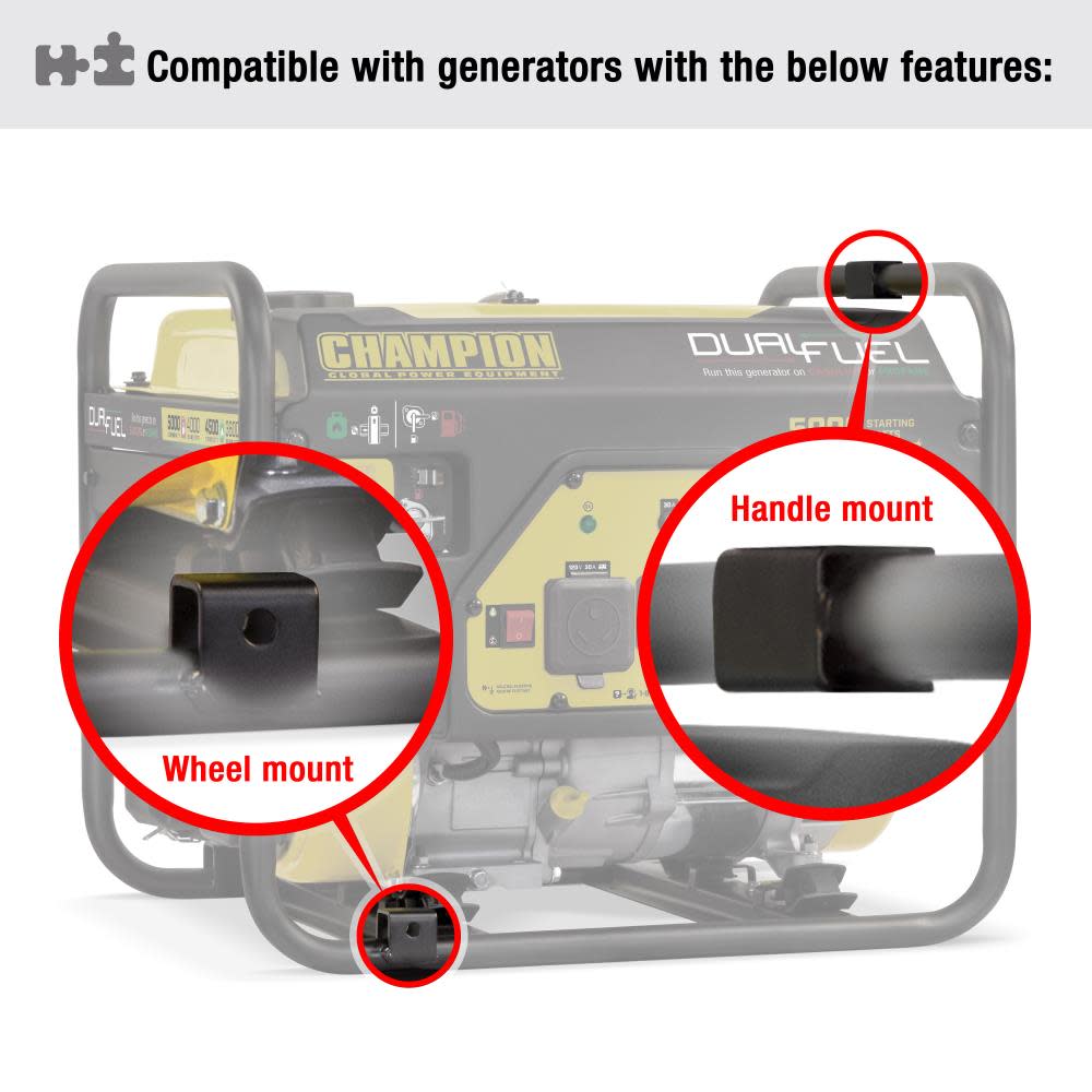 Champion Generator Wheel Kit with Axle， Folding Handle and Never-Flat Tires， 2800-4750 Watt ;