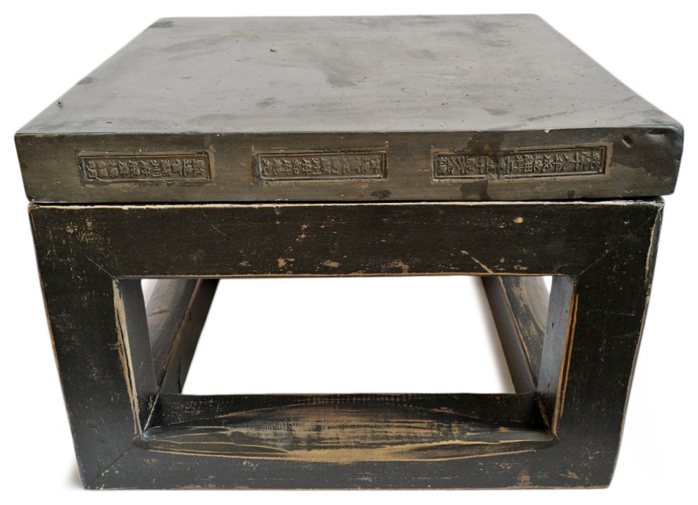 Consigned Black Square Stone Top Table   Asian   Side Tables And End Tables   by Design Mix Furniture  Houzz