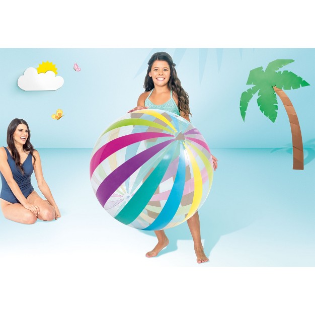 Intex Jumbo Inflatable Glossy Colorful Transparent Pvc Giant Beach Ball W repair Patch In Polka dot Or Rainbow Stripes For Ages 3 amp Up Color Varies