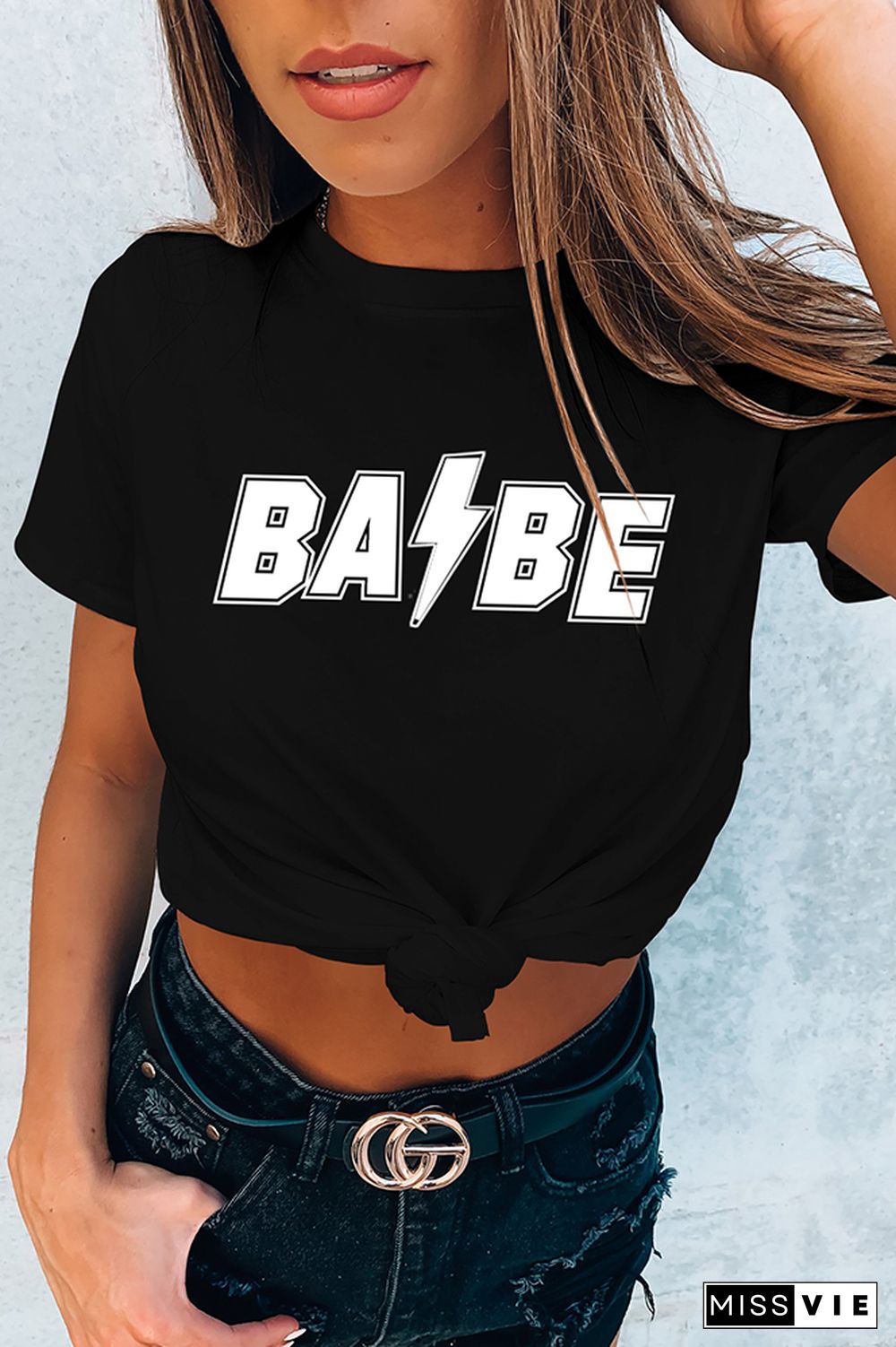 BABE Print Graphic Tees for Women Wholesale Short Sleeve T shirts Top